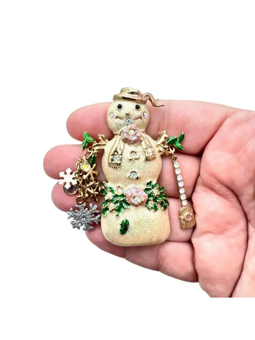 Kirks Folly Womens Brooch Mr Cool Snowman Glitter Gold Tone Pin Holiday Winter